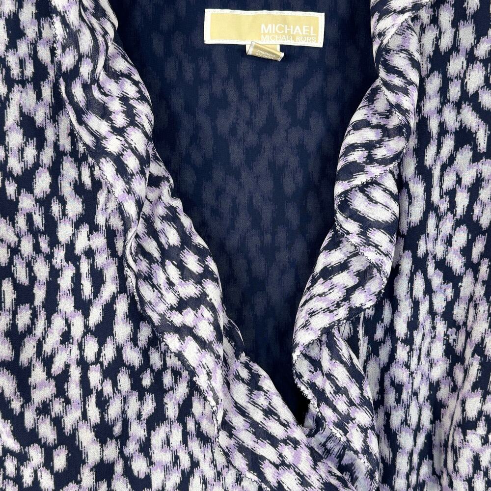 Michael Michael Kors Small Romper Ruffled Wrap Long Puff Sleeves Purple Abstract - Picture 10 of 10
